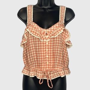 AMERICAN EAGLE SALMON PINK CHECKERED TANK TOP WOMEN’S SZ M